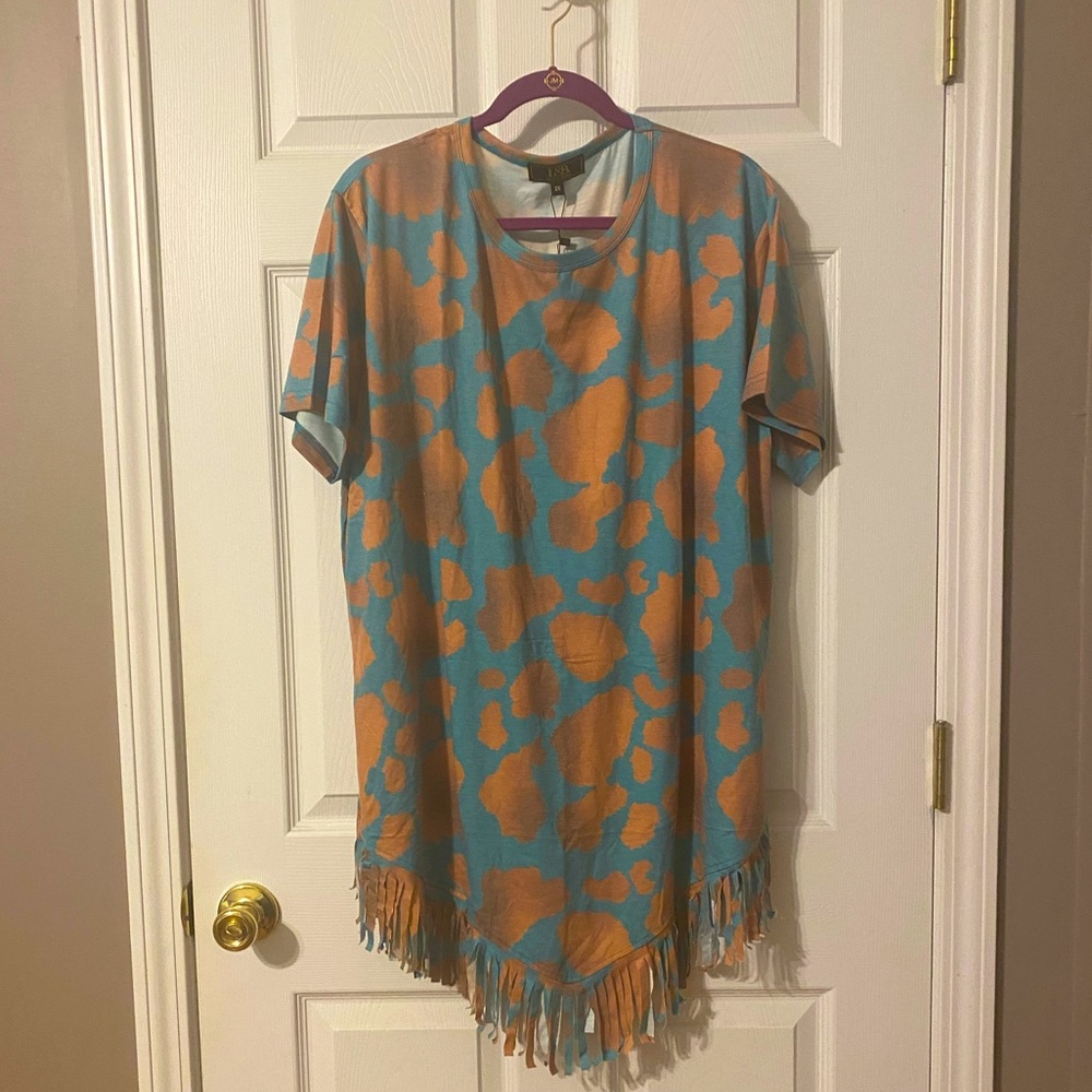 NWT Turquoise & Brown Cowhide Print Top - 2X
